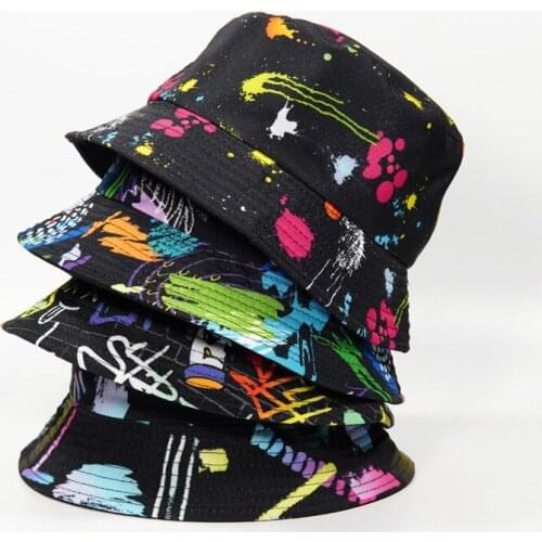 Foldable Bucket-Hats Men Women Spring Summer Graffiti Sunscreen Fisherman Cat Cotton Fashion Beach Streetware Panama Hat