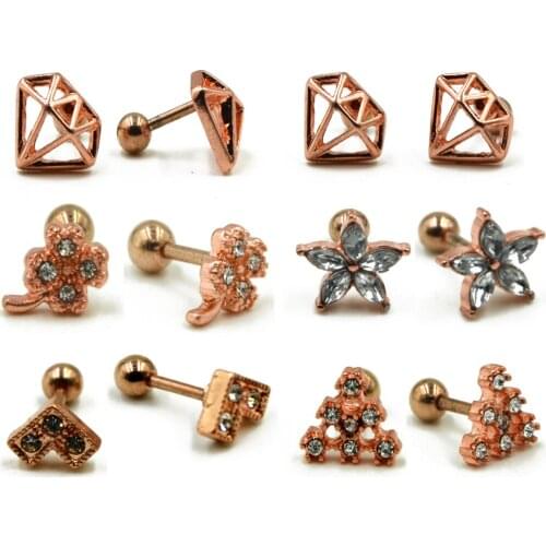PAIR Surgical Steel Rose Gold Anodized Ear Stud Helix Tragus Cartilage Earring Piercing Jewelry 16g