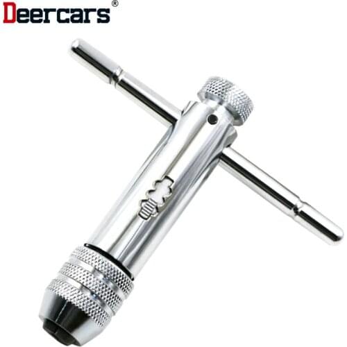 Adjustable Ratchet Screw Tap Wrench M5-M12 Short Handle Threaded Rod T Type Holder Tool