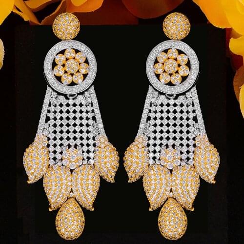 Soramoore Luxury Feather Leaf Dangle Earrings For Women Wedding Cubic Zirconia CZ DUBAI Bridal Earring Jewelry Accessories2020