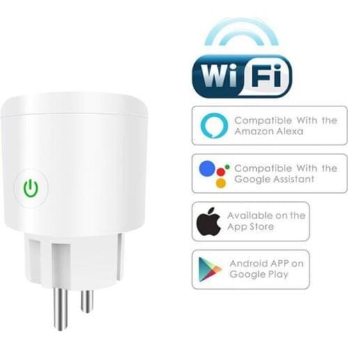 20A WIFI Bluetooth Dual Module Wireless Remote Socket Smart Timer Plug Voice Control EU Home Fire Retardant Power Socket EU Plug