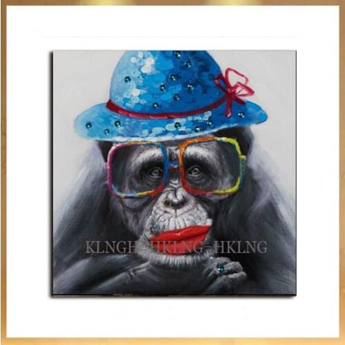 Handmade monkey on the canvas belt glasses monkey oil painting the living room home decoration wall hall hotel large murals