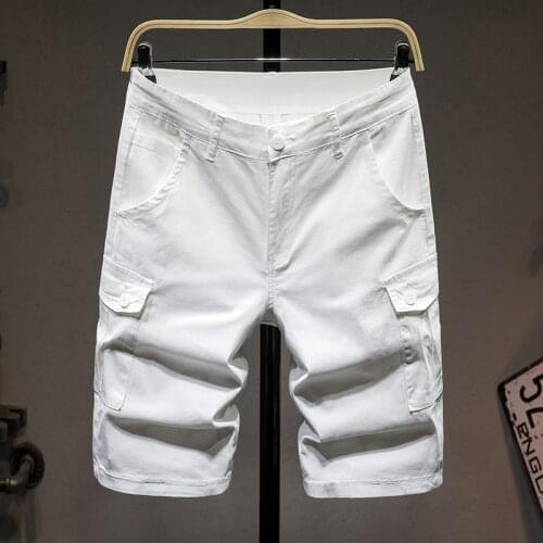 4 Colors Summer New Men White Khaki Army Green Cargo Shorts Fashion Casual Straight Pocket Jeans Knee Length Five Points Pants