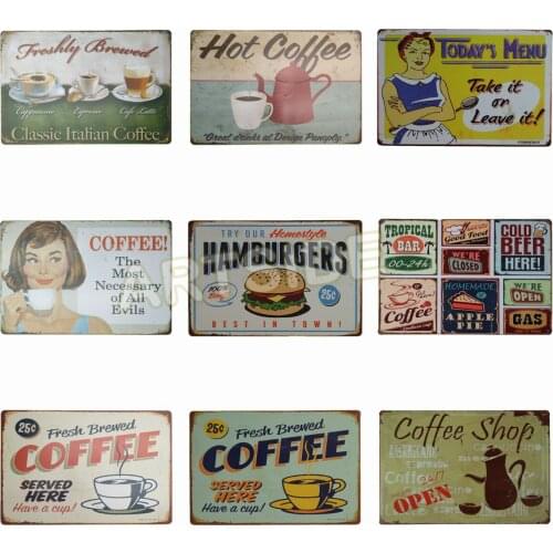 Fresh Brewed Coffee Served Here Have a Cup- Retro Vintage Metal Tin Sign 12" X 8"