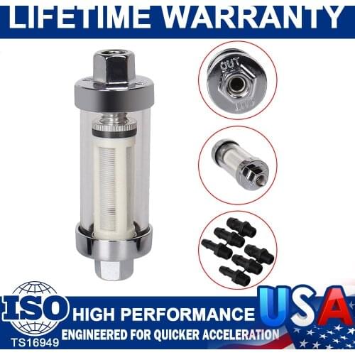 Universal 3/8" 1/4" 5/16" Fittings Chrome Gas Glass Reusable Inline Fuel Filters