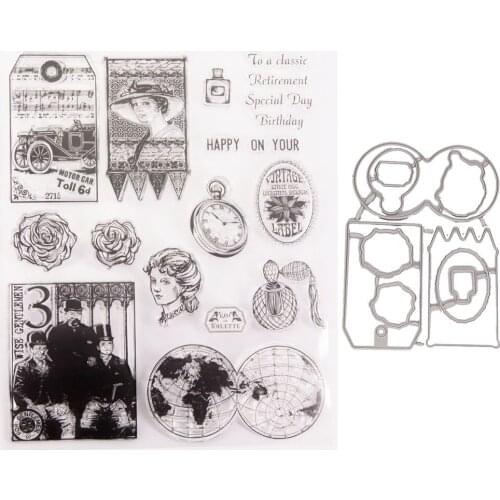 Vintage Happy Birthday Transparent Stamps and Metal Cutting Dies Embossing DIY Crafts