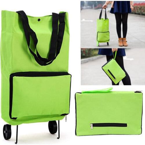 Green Protable Shopping Trolley Tote Bag Foldable Cart Rolling Grocery Wheels Kitchen Food Holder