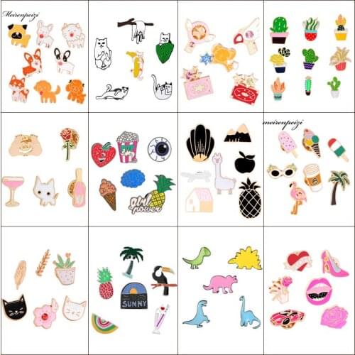 16 Styles Enamel Pin Colorful Carton Pins Set Badge Brooches Collar Badges