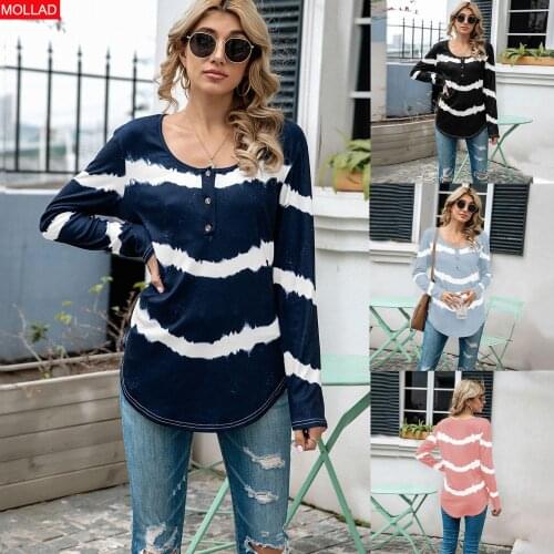 2021 European and American Womens Clothing Printed Striped round Neck Womens T-shirt