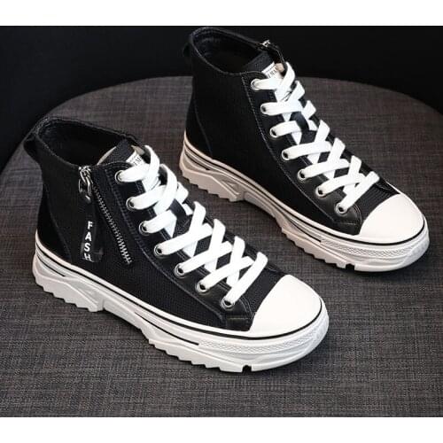 2021 Autumn New Women Casual Shoes Platform Canvas Sneakers Zippers Shoes Woman High Top Sneakers White Shoes zapatillas mujer