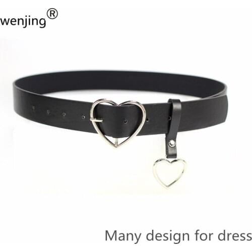 WJ209B2 women black formal man made PU leather belt heart leather belt with free loop