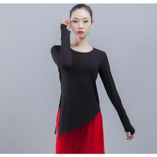 Ballet exercise clothe female adult yoga set refers to dance shirt irregular oblique side classical national Latin dance costume