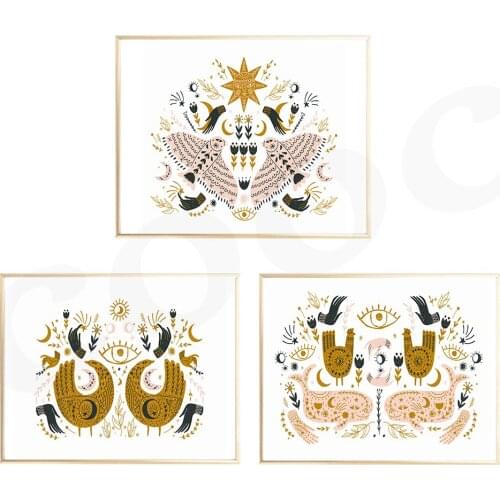 Animal and Flower Room Prints Painting on Canvas Symmetry Style Poster Picture Home Decor for Room Decor