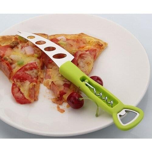 1PC green FDA PP handle with Stainless Steel cheese knife with fork cheese tools cheese slicer KX 185