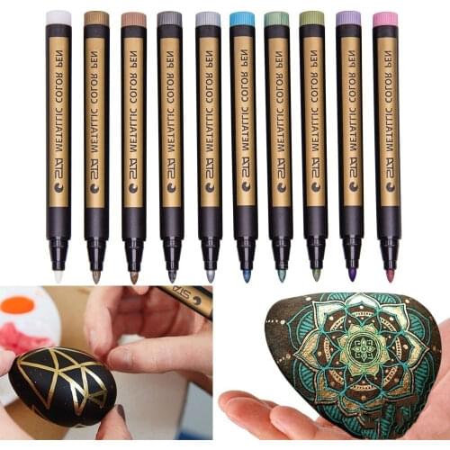10 Colors Fine Metallic Markers Paints Pens Art Permanent Writing Markers for Photo Album Gift Card DIY Craft Kids stationery
