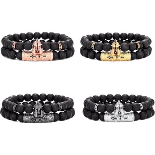 2pcs/lot 8mm helmet gold silver copper cz zircon cubic zirconia beads bohemian Bracelet agate Onyx Stone Bangles cd3h