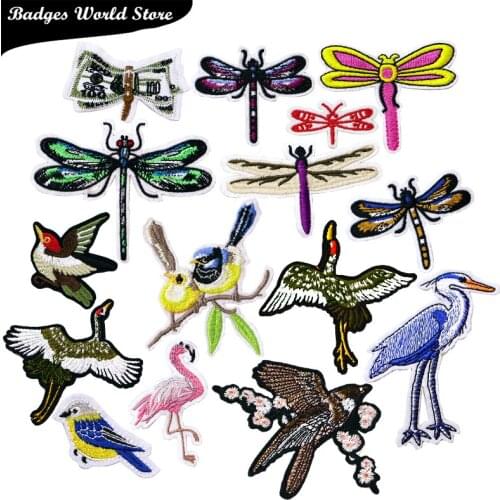 2 Pcs Flamingo Swallow Dragonfly Stork Cartoon icon Iron on Patches for Clothing DIY Stripes Patchwork Stickers Custom Badges