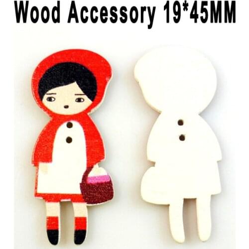 20pcs Red Lady Buttons Brand Cartoons Wood Sewing Girl Button Fits Decoration Scrapbook Charms WCF-010
