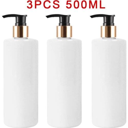 3-piece 500ml PET Empty Refillable Shampoo Bottle With Pump Dispenser As A Container For Shower Gel Shampoo Cosmetics