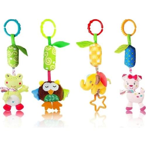4 Pcs Baby Pram Toys Animal Plush Wind Chime Hanging Rattles for Infant Bed Crib Newborn Sensory Educational Toy for Babies kids