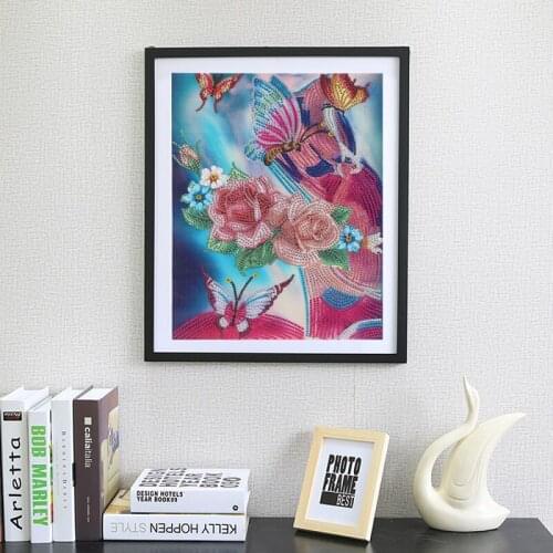 Butterfly Flowers 5D DIY Diamond Painting Special Shaped Part Drill Resin Hanging Art Picture Kits Rhinestones Mosaic Handmade