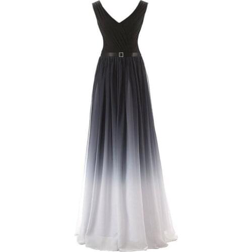 Bealegantom 2021 Stock Gradient Long Chiffon Evening Dresses With Lace Up V-Neck Formal Prom Party Gown Vestido Longo QA1561