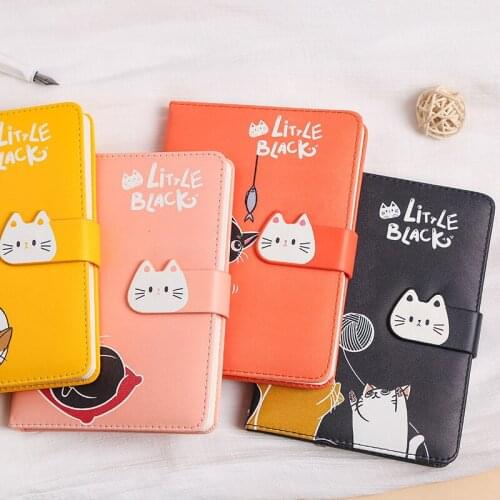 Japanese Cat Cute Color inside pages leather Notebook 365 Day 36k Diary Supplies 112 sheets Magnetic button Stationery Gift 2021