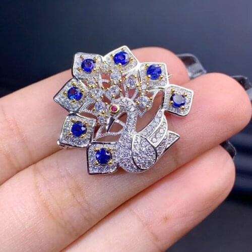 Natural Sapphire Brooch, 925 Silver, Phoenix Style, Good Quality Gemstones and Luxurious Atmosphere