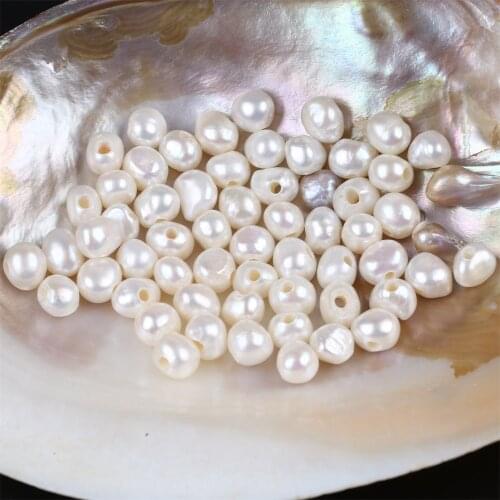 8-9mm Natural White Big Hole Potato Shape Freshwater Loose Pearl Beads For Jewelry Making