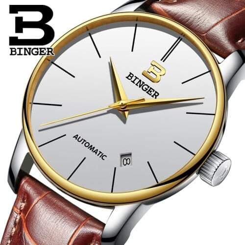 Automatic mechanical switzerland brand men wristwatches fashion luxury leather strap watch waterproof 30M clock relogio reloj