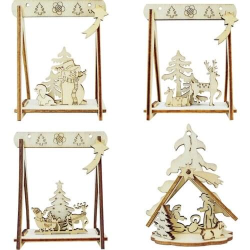 1set Creative Merry Christmas Wooden Ornaments DIY Christmas Tree Wood Crafts For Home New Year Xmas Party Table Decor Kids Gift