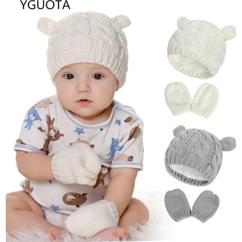 Baby Hat Knitting Hat 2021 Autumn/Winter Hats Gloves Suit Cute Little Ears Male And Female Baby Turtleneck Cap Shape