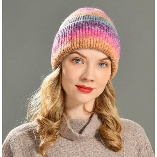Women Winter Hat Multicolor Wool Knitted Beanies Tie Dye Hat Best Matched Warm Soft Bonnet Skullies