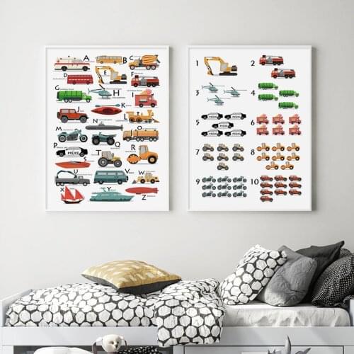 Boho Transportation Alphabet Educational Car Boy Nursery Decor Canvas Paintings Wall Art Pictures for Kids Room Home Decorative