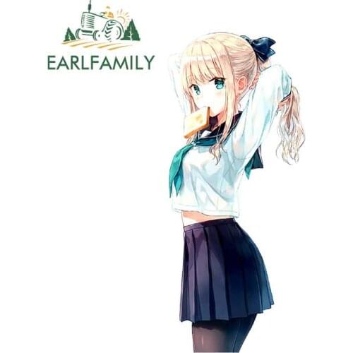 EARLFAMILY 13cm x 5.5cm for Anime School Girl Funny JDM Car Stickers Vinyl Waterproof Decal Suitable for All Types of Vehicles