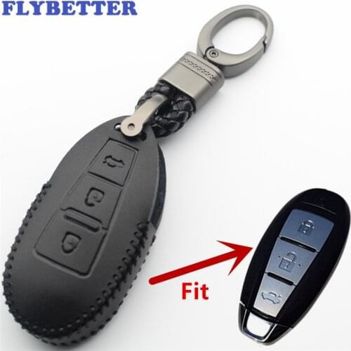 FLYBETTER Genuine Leather 3Button Key Fob Protector Keyless Entry Cover For Suzuki Swift/Kizashi/SX4/S-Cross/Maruti/Baleno L420