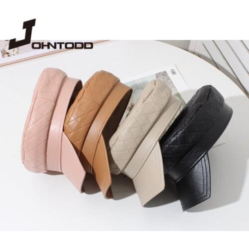 2021 Fashion PU Leather Flat Caps Military Hat Women Beret Autumn Winter Sailor Army Hats Plaid Female Captain Cap Flat Top