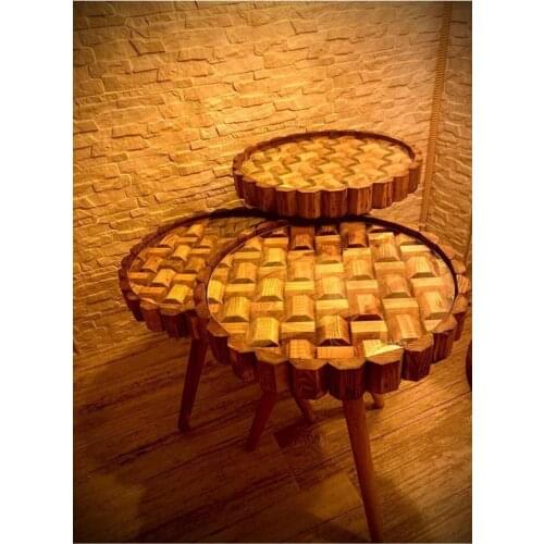 Natural Wood Medium Coffee Table European Healthy Pine Wood Stylish Set of 3 Handmade Round Coffee Table Oval Coffee Table