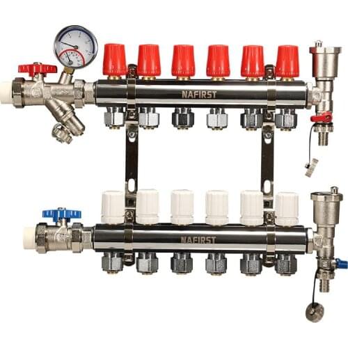 Floor heating manifold 6-9 way radiant floor heating manifold kits water distribution manifold for 20mm pex