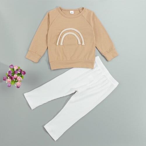 Toddler Baby Girl Boy Clothes Rainbow Pattern Long Sleeve Pullover Tops+Pants 2PCS Outfits Spring Autumn Baby Clothes Sets
