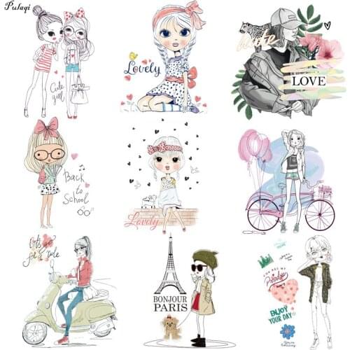 Beauty Girl Ironing Stickers Heat Transfer Vinyl Ballet Girl Patch Thermal Iron On Transfer For Clothes T-shirt Cartoon Applique