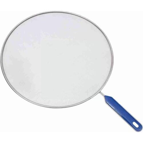 Kitchen Splash-proof Isolate Oil Net Cover Blue Handle Screen Steel Splatter Mesh Tools Pot Cooking Q1P6