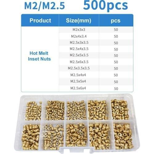 M2 M2.5 M3 M4 M5 M6 Brass Hot Melt Inset Nuts Assortment Kit Thread Copper Knurled Threaded Insert Embedment Nuts Set