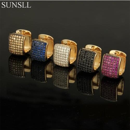 SUNSLL Golden Color Copper Multicolor Cubic Zirconia Trendy Hoop Earrings Womens Fashion Party Jewelry CZ Brincos