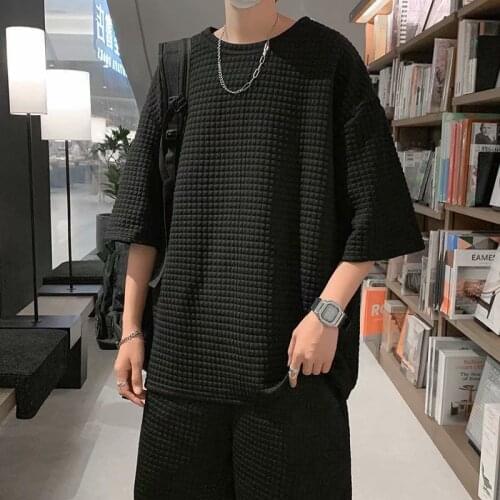 Men Clothes Summer Cargo Shorts Set Two Piece Loose Tracksuit Short Sleeve Tee Oversized T-shirts Mens Sets Male Chic Clothing