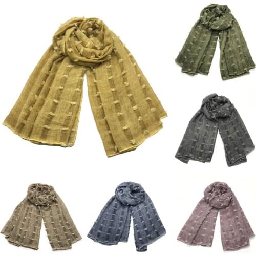 Plain Bubble Cotton Linen Hijab Scarf for Women Designer Stripe Solid Foulard Lady Pashmina Muslim Headband Scarves 2021 Fashion