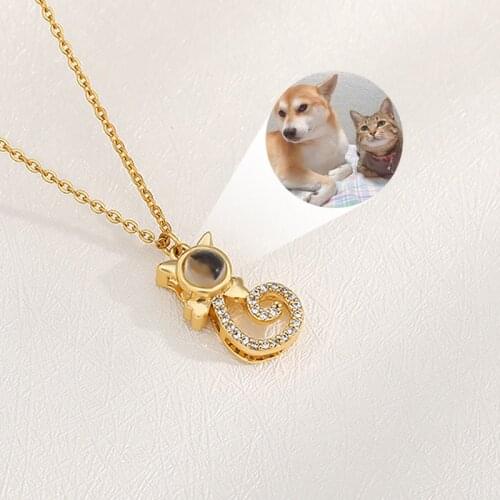 Custom Animal Cat Dog Photo Projection Necklace For Women personality Stainless Steel Pet Lovers Necklaec Jewelry Memory Gift