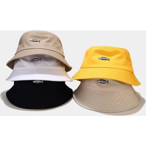Bucket Hat Fish Embroidery Women Summer Sun Beach Men Hip Hop Outdoor Fishing Breathable Cap Accessory