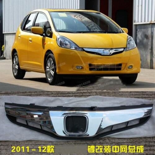 Fit For honda jazz 2011 2012 2013ABS Chrome Honey Bumper Mesh Grille ,Front Car Grill Grills