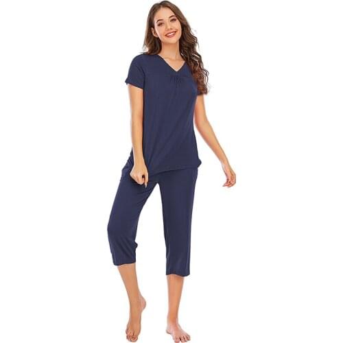 Casual Suit Female Spring Summer Home Clothes Short Sleeve Two-Piece Set Loose Modal Cotton Pajamas Women Pijama Mujer